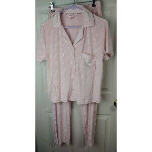 Juicy Couture Woman L Pink Pajama SS 2 Piece Set Velvet Logo Rhinestone NWOT